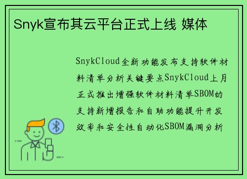 Snyk宣布其云平台正式上线 媒体 Snyk宣布其云平台正式上线 媒体
